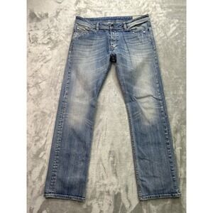Diesel Viker Mens Jeans Regular Straight 34x32 W34 Dark Wash Blue 008W7 Grunge